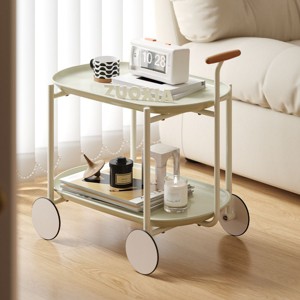 Kumasinova Artistic Moon Kitchen Cart with Dual Shelves,Mobile Small Rolling Cart on Wheels,Kitchen Island Cart for Living Spaces,Antique Green - 1 of 4