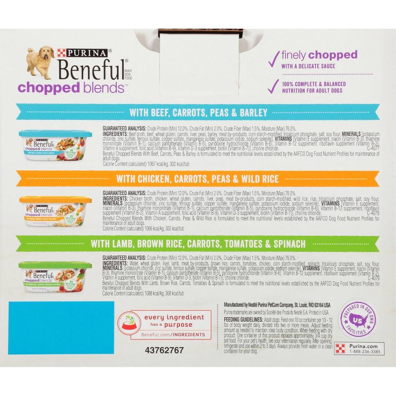 Purina Beneful Chopped Blends with Beef, Chicken & Lamb Recipes Wet Dog Food - 10oz, 3 of 7