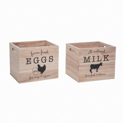 Transpac Wood Monochromatic Farm Crate Set of 2 Decorative Boxes for Home Decor and Gift Giving Indoor Use