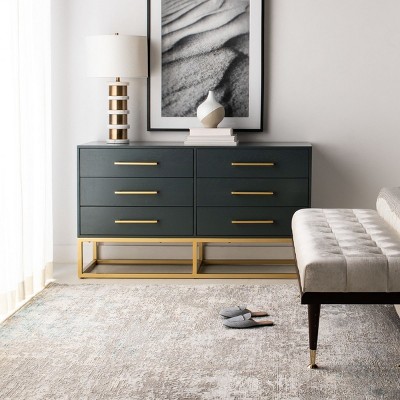 Estelle Transitional Teal 6-Drawer Dresser with Brass Accents