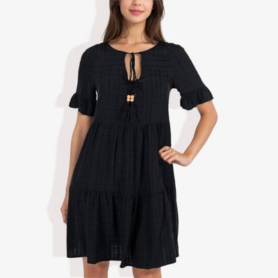Anna-Kaci Women's Ruffle Sleeve Tiered Dress With Button And Tassel Detail for Casual Looks