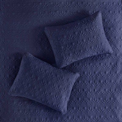Navy Microfiber Queen Bedspread Set with Shams