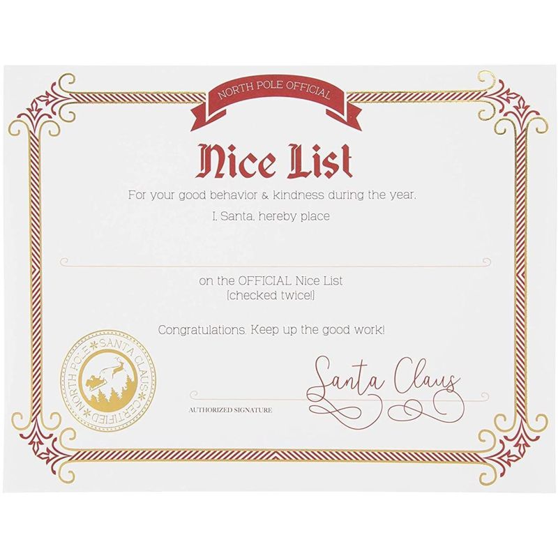 Nice and Naughty List Certificates - 48-Pack Christmas Certificate Paper from Santa Claus, Gold Foil Print Design, 180 GSM, 11x8.5", 5 of 8