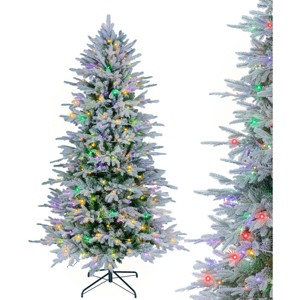 SUGIFT 6ft Pre-Lit Christmas Tree with 300 LEDs, 1350 Snow-Flocked Tips & Remote Control, 3 Light Colors, 11 Modes - 1 of 4
