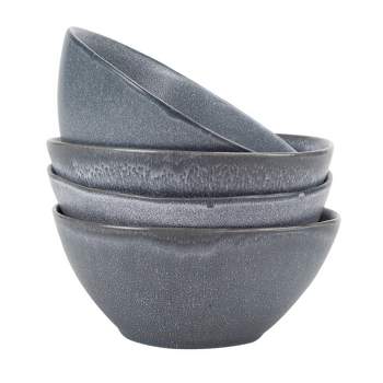 Modern Chic Smooth Ceramic Stoneware Dinnerware Bowls Set of 4 - Slate Grey