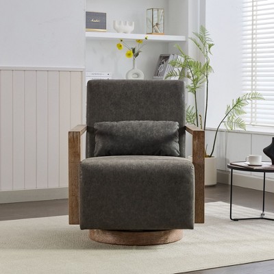 NixBex Modern Swivel Accent Chair with Solid Wood Armrests Comfy Chair Lounge Chair for Bedroom, Living Room, Office
