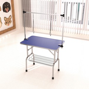 Heavy Duty Folding Dog Grooming Table with Stainless Steel Frame Pet Grooming Table with Adjustable Arm Noose and Mesh Tray - LAOTIES - 1 of 4