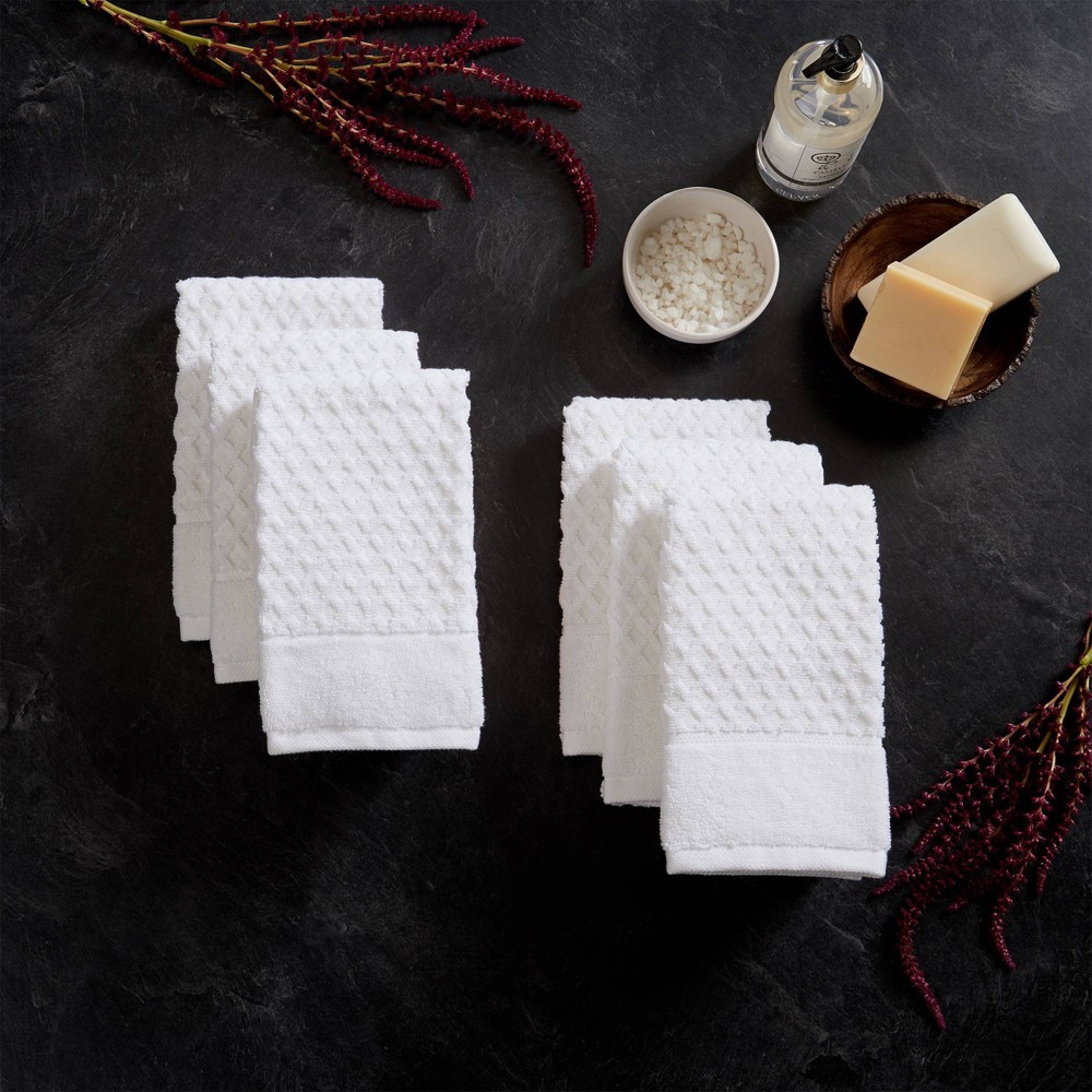 Photos - Towel 6pc Cotton Diamond Textured Hand  Set Optic White - Isla Jade