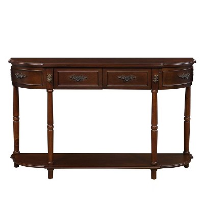 Hostack 52'' Retro Curved Wood Console Table with Open Shelf and 2 Drawers for Living Room and Hallway, Cherry
