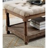Simple Relax Linen and Wood Bench with Open Shelf in Beige and Antique Brown - 3 of 4