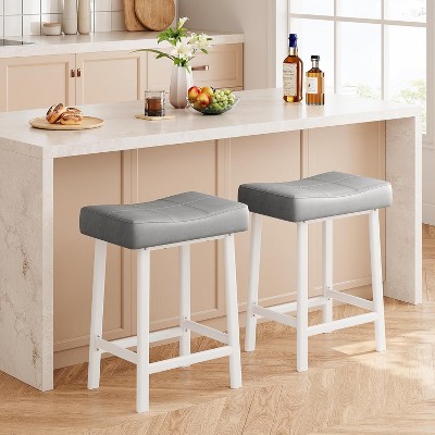 Saddle Bar Stools, Counter Height Barstools with Thickened Cushion, Faux Leather Padded Kitchen Chairs for Dinning Room, Kitchen Island, Home Bar