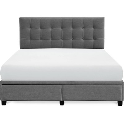 Plush Dark Gray Queen Upholstered Bed with Tufted Headboard and Storage Drawers