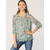 INSPIRE CHIC Women's Round Neck Ruffle 3/4 Sleeve Floral Print Chiffon Blouse - 2 of 4