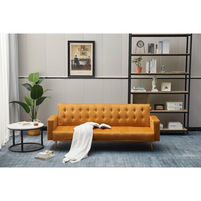 Modern Convertible Futon Sleeper with Mattress, Sturdy Metal Frame & Legs, Foldable Backrest Sofabed
