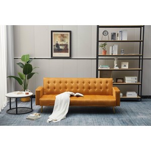 Modern Convertible Futon Sleeper with Mattress, Sturdy Metal Frame & Legs, Foldable Backrest Sofabed - 1 of 4