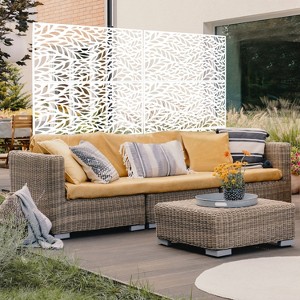 CAVINAS Patio Fence Privacy Screen Modern Metal Fence Panels with Leaf Pattern for Outdoor Decor, 76" H×48" W - 1 of 4