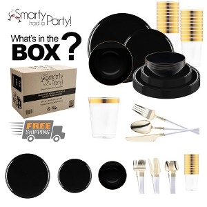 Smarty Had A Party Black Flat Round Plastic Tableware Set - 120 Sets - 1 of 4