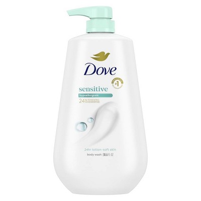 Dove Sensitive Skin Body Wash Pump Gentle Hypoallergenic Formula Nourishing 24hr Renewing MicroMoisture - 30.6 fl oz