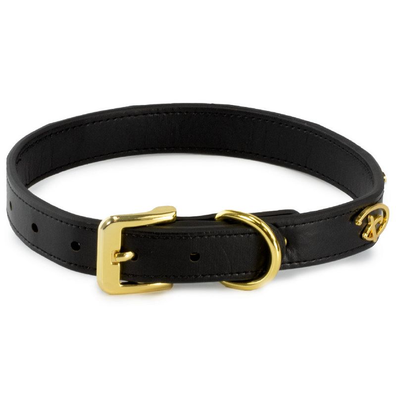 Buckle-Down Vegan Leather Dog Collar - Disney Black with Gold Cast Signature D Logo Embellishments, 1 of 3