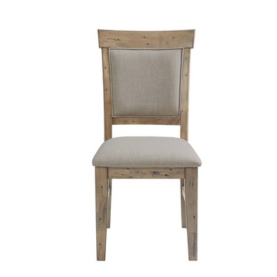 Rustic Linen Upholstered Wood Side Chair in Weathered Gray