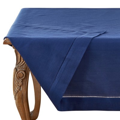 Navy Blue Hemstitched Square Fabric Tablecloth