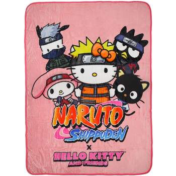 Naruto Shippuden x Hello Kitty And Friends Plush Fuzzy Cute Soft Throw Blanket Pink