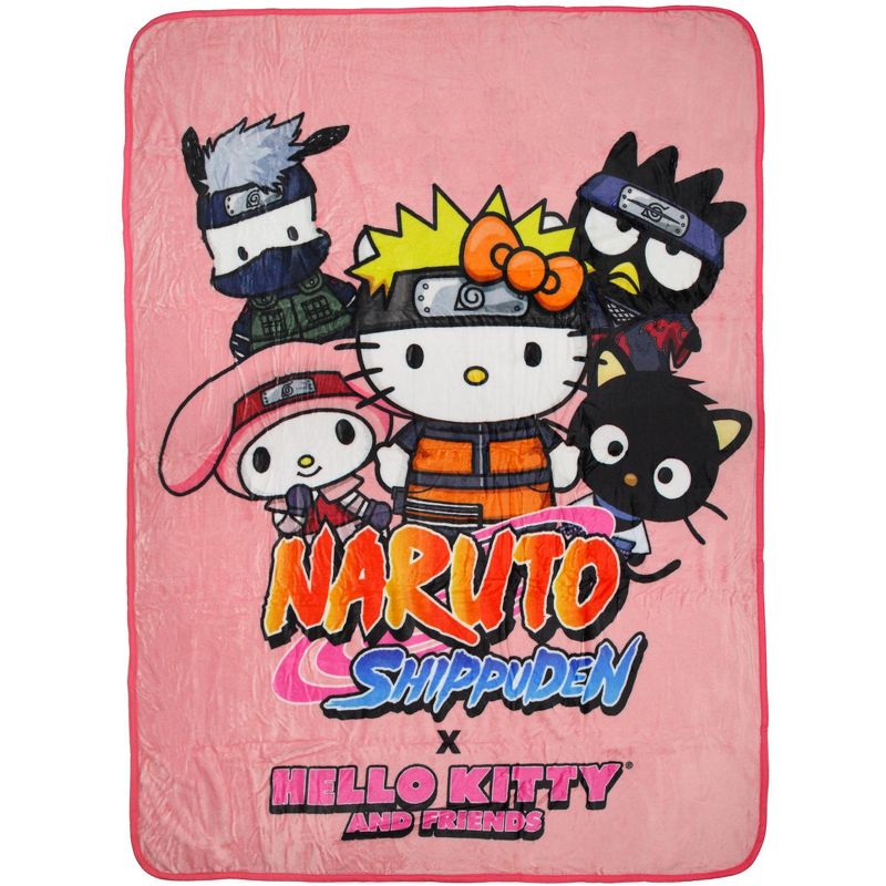 Naruto Shippuden x Hello Kitty And Friends Plush Fuzzy Cute Soft Throw Blanket Pink, 1 of 5