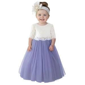 2Bunnies 2 Piece Lace Top Tulle Skirt Boho Rustic Baby Girl Dress Set - 1 of 4