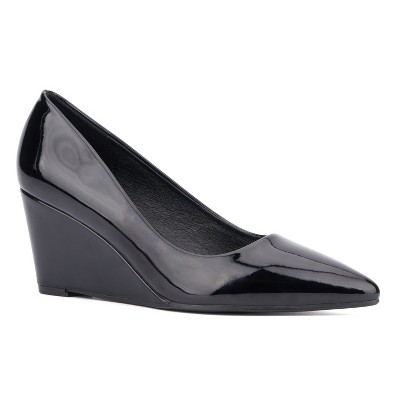 One Pr. Effie Black Patent Wedge Heel Shoes New outlet in Box , By ERIC JAVITS, New York....Elegant