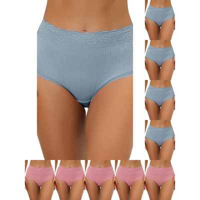 INSPIRE CHIC Women's High Waist Tummy Control Comfortable Lace Trim Ribbed Briefs 10 Packs