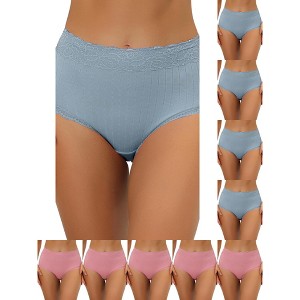 INSPIRE CHIC Women's High Waist Tummy Control Comfortable Lace Trim Ribbed Briefs 10 Packs - 1 of 4