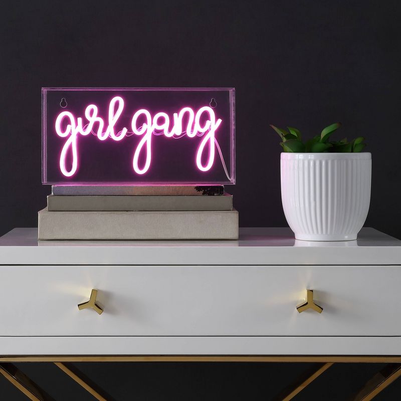 11.88&#34; Girl Gang Contemporary Glam Acrylic Box Pendant (Includes LED Light Bulb) Neon Pink - JONATHAN Y, 5 of 8