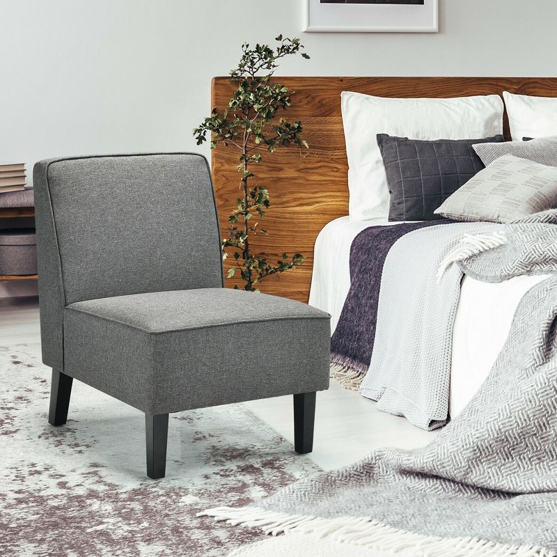 Tangkula Modern Armless Accent Chair Fabric Single Sofa w/ Rubber Wood Legs Grey, 2 of 8