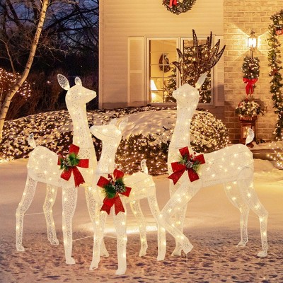 Costway 3 Pcs Pre-lit Christmas Reindeer Family 3d Lighted Glitter Deer ...