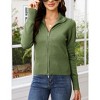 Coolmee Women's Cardigans Zip Up Cable Knit Long Sleeve Lapel Collar Sweaters Warm Slim Fit Solid Cardigans with Pockets Outwear Coats M Green - 2 of 4