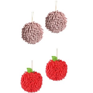 REGALWOVEN Soft Absorbent Fluffy Chenille Ball Bathroom Hand Towels with Wall Hook 4 Pack - 1 of 4