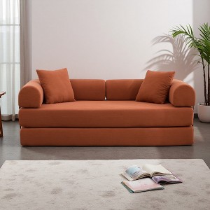 78.5" Corduroy Folding Convertible Sofa Bed with 2 Pillows, No Assembly - 1 of 4