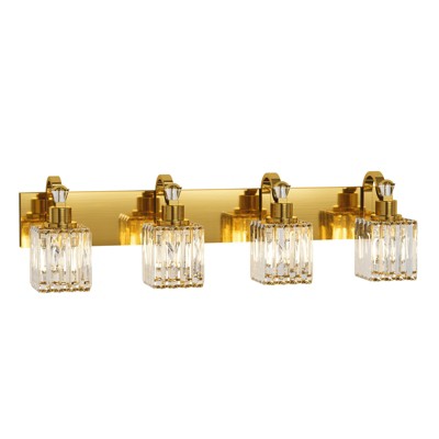 Modern Crystal Bathroom Vanity Lights Gold Bathroom Light Fixtures Crystal Vanity Shower Lights Over Mirror, Square Shade