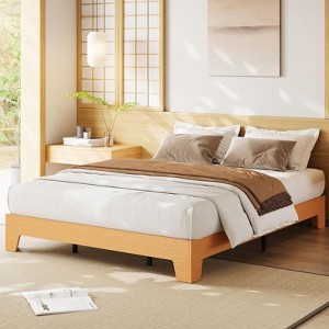 Natural Wood Platform Bed Frame with Strong Slats, Minimalist Design, No Box Spring Needed, Easy Assembly - 1 of 4