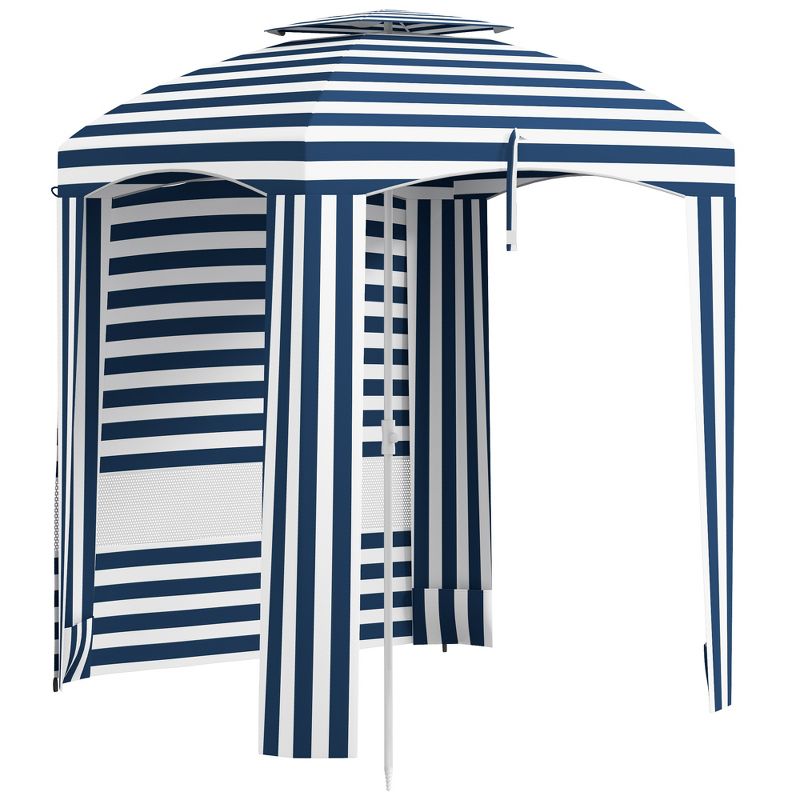 Outsunny 5.8' x 5.8' Cabana Umbrella, Outdoor Beach Umbrella with Double-top, Windows, Sandbags, Carry Bag, 1 of 7