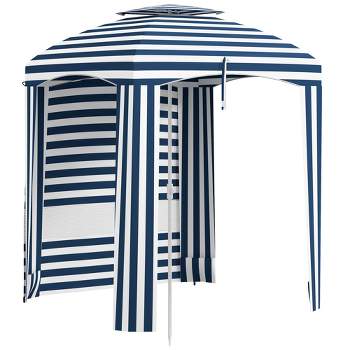 Outsunny 5.8' x 5.8' Cabana Umbrella, Outdoor Beach Umbrella with Double-top, Windows, Sandbags, Carry Bag
