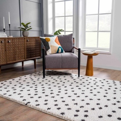 Chaia Black and White Dotted Plush Polyester Rug