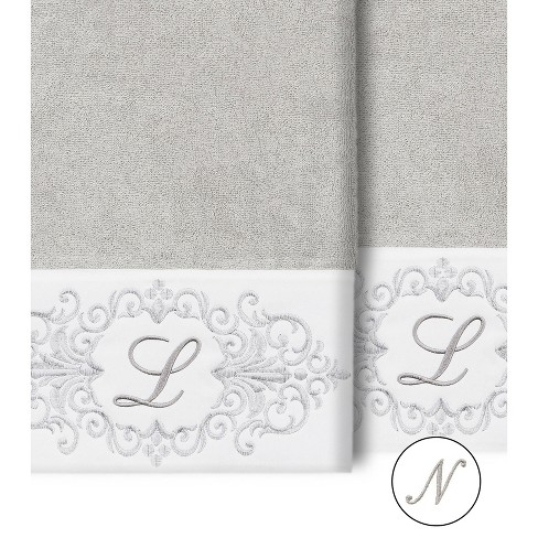 Set Of 2 Monogrammed Bath Towels Light Gray n Linum Home Textiles Midweight Terry Cloth Target