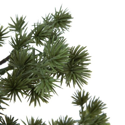 Tiny Green Faux Pine Bonsai Tree in Black Plastic Pot