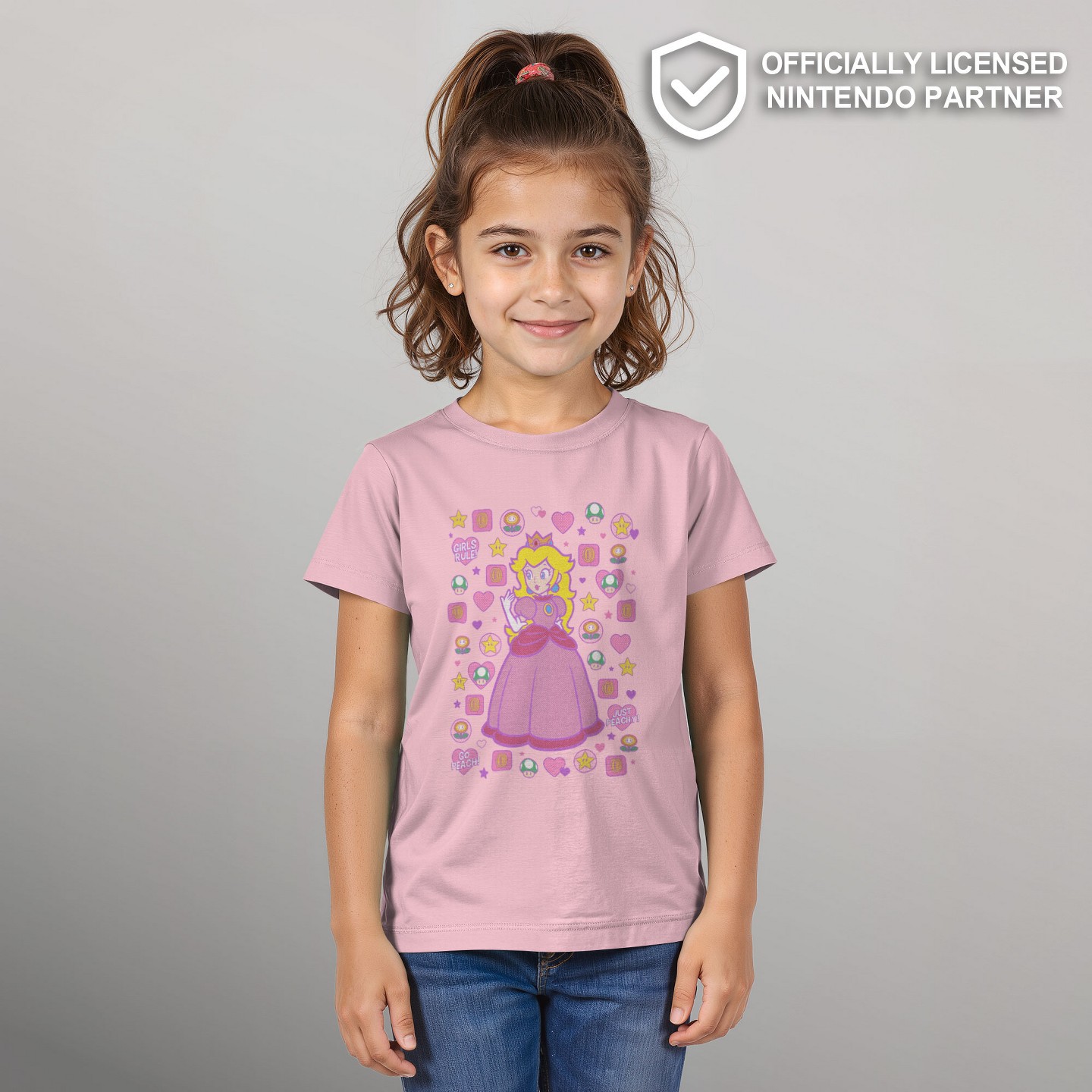 Футболка Nintendo Princess Peach Girls Rule T-Shirt - Light Pink - Small для девочек, цвет: Персиковый — фото 2