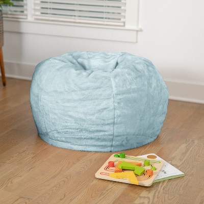 Teal Furry Small Round Bean Bag Chair with Removable Cover
