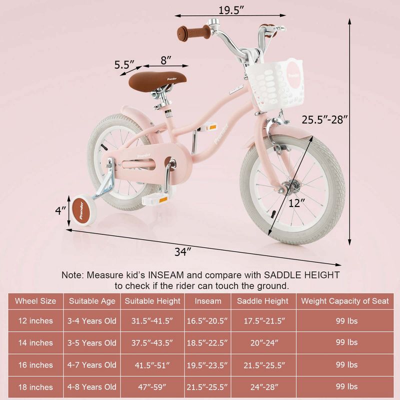 Prorider 12" Kid’s Bike for 3-4 Years Old Children Bicycle with Front Handbrake Pink, 3 of 10