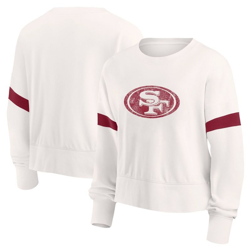 NFL San Francisco 49ers Women&#39;s Primary Antique Long Sleeve Crew Fleece Sweartshirt, 1 of 4