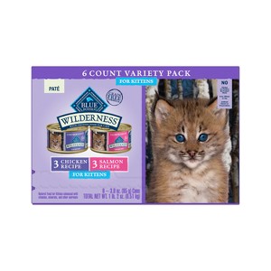 Blue Buffalo Wilderness High Protein Grain-Free Natural Kitten Pate Wet Cat Food Variety Pack with Chicken & Salmon - 3oz/6ct - 1 of 4