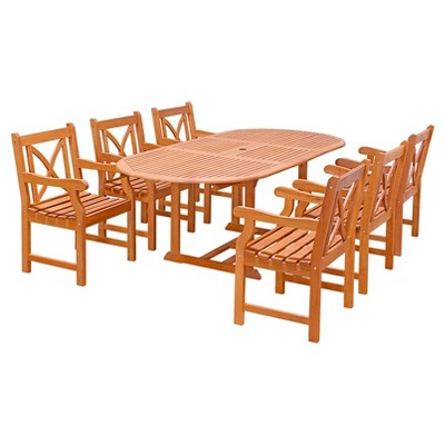 7pc Oval Wood Patio Dining Set - Brown - Vifah